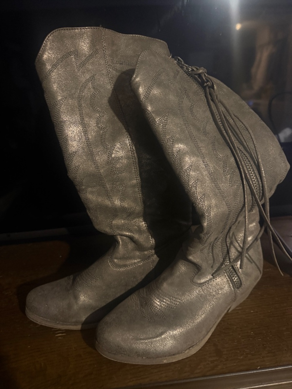 Rampage Gray Fringe Heeled Boots